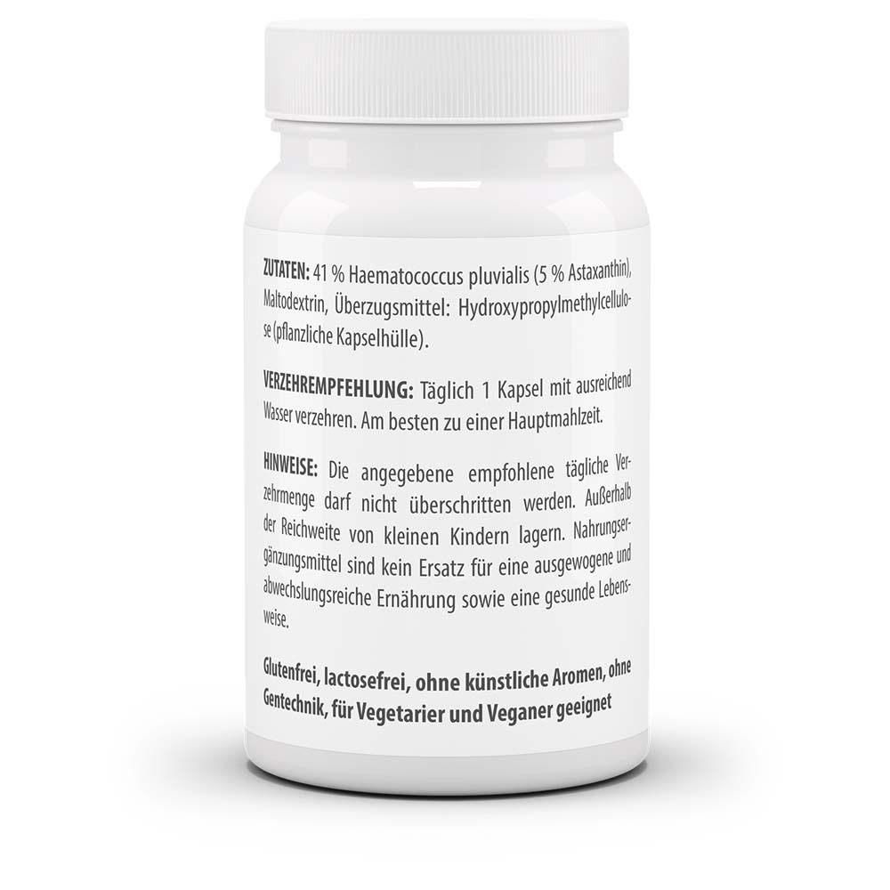 Rückseite der weißen Flasche. Enthält Informationen zu Inhaltsstoffen, Verzehrempfehlung und Hinweise.