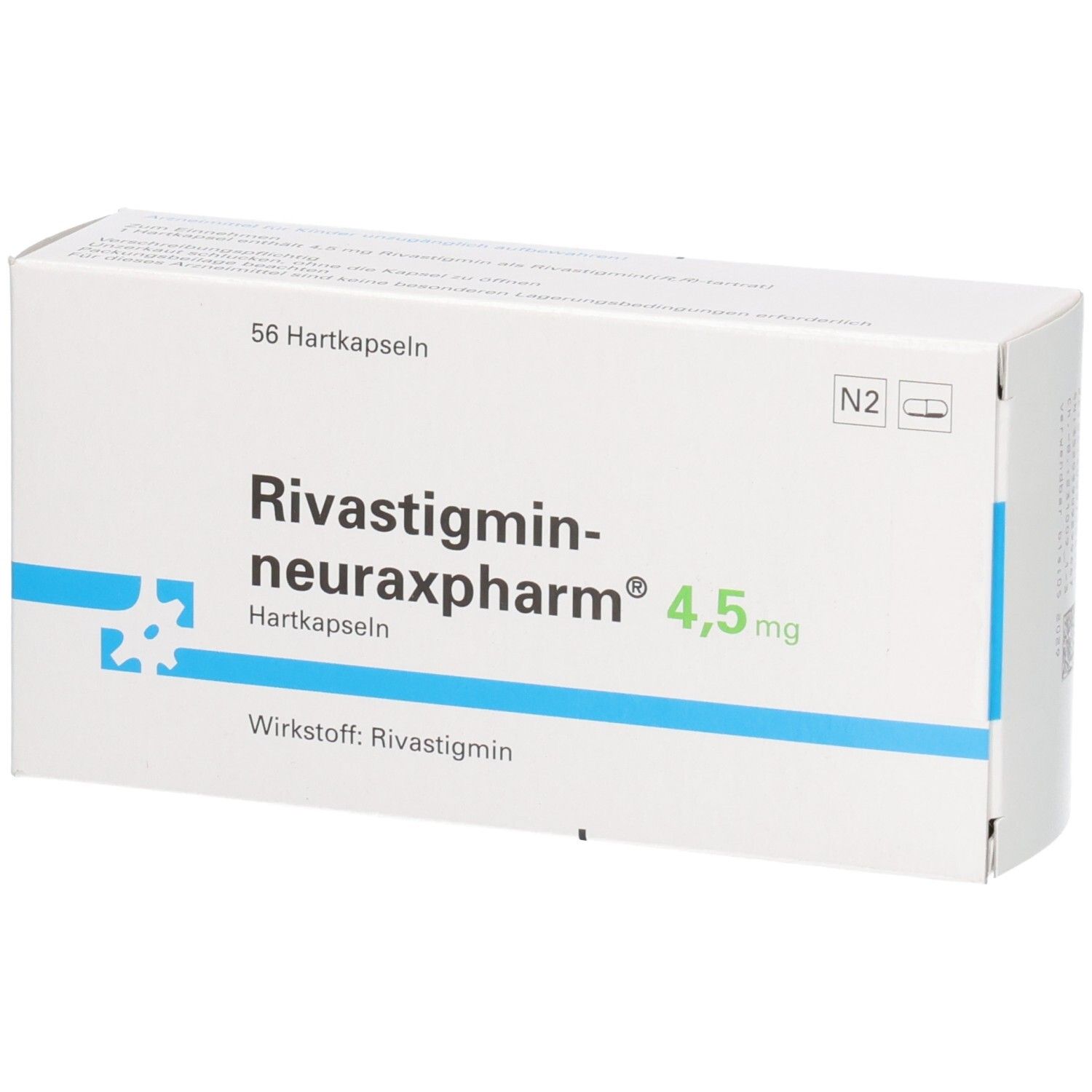 Verpackung RIVASTIGMIN neuraxpharm 4,5 mg Hartkapseln, 56 Stück.