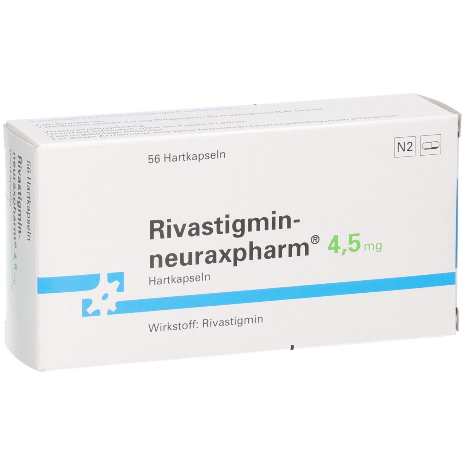 Verpackung RIVASTIGMIN neuraxpharm 4,5 mg Hartkapseln, 56 Stück.