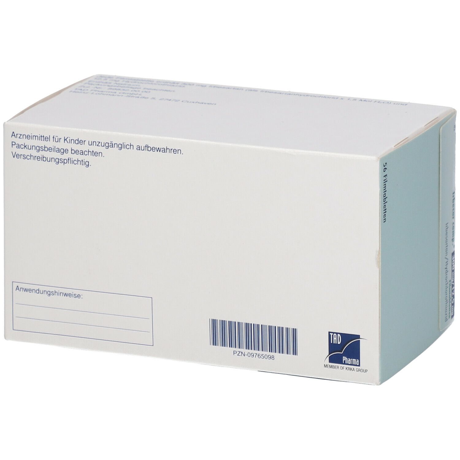 Rückseite des Kartons von Irbecor comp.® 300 mg/12,5 mg. Enthält Warnhinweise und Barcode. Packungsbeilage beachten.