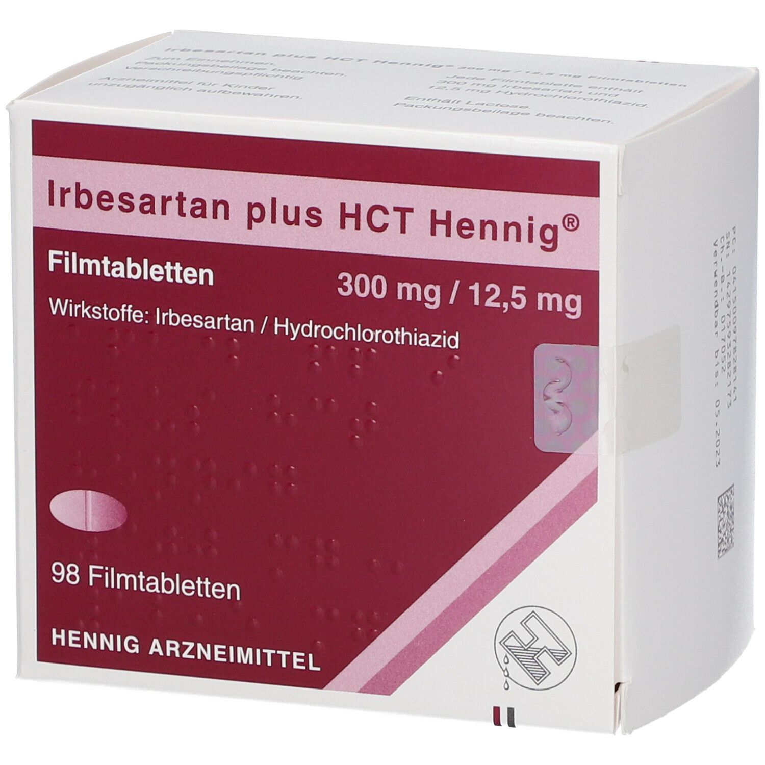 Irbesartan plus HCT Hennig 300 mg/12,5 mg Filmtab. 98 St Filmtabletten