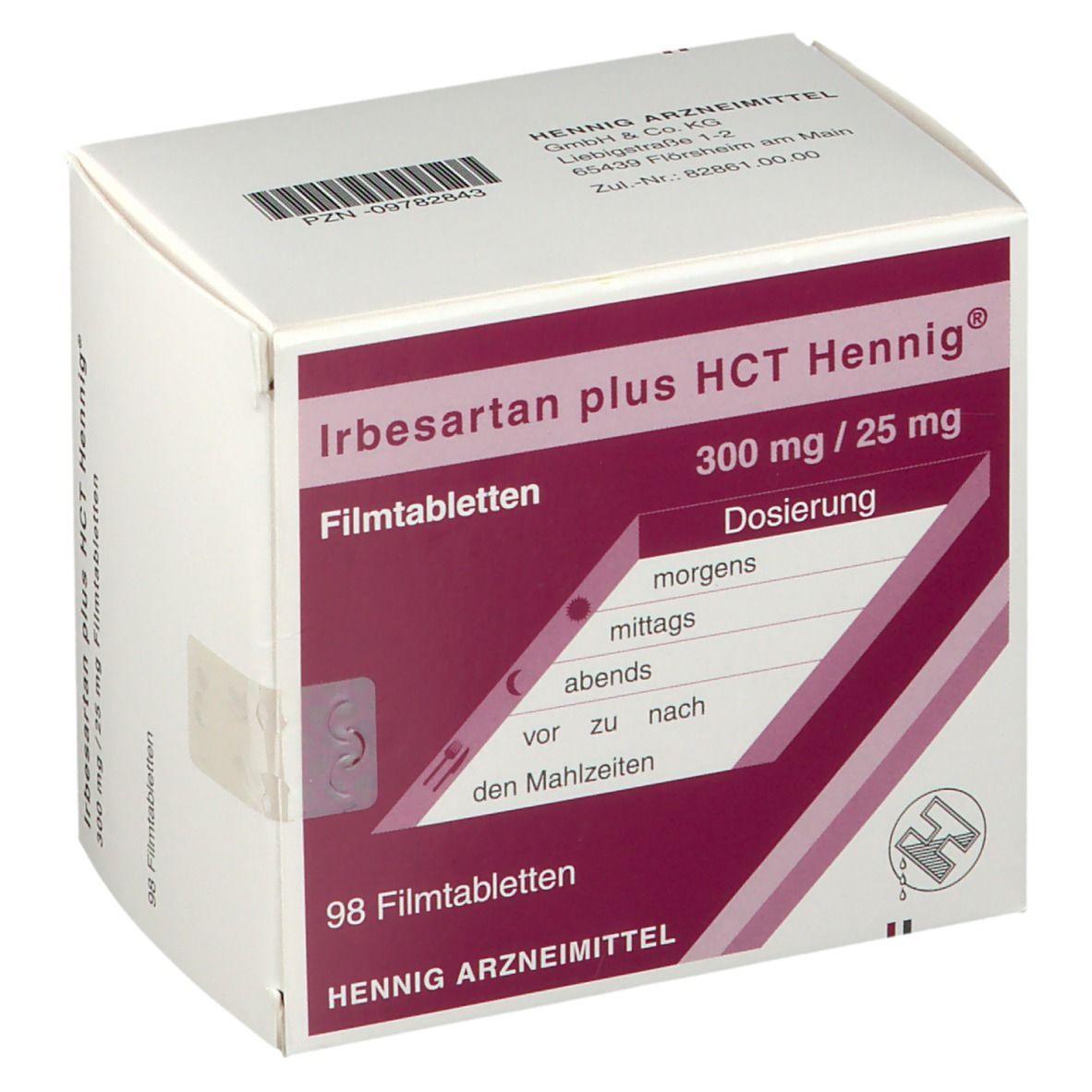 Irbesartan plus HCT Hennig 300 mg/25 mg Filmtabl. 98 St Filmtabletten