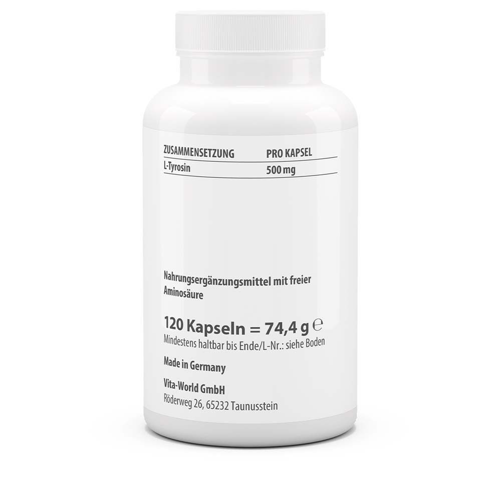 Rückseite der Flasche. Angaben zu Inhaltsstoffen, Dosierung und Hersteller. 120 Kapseln.