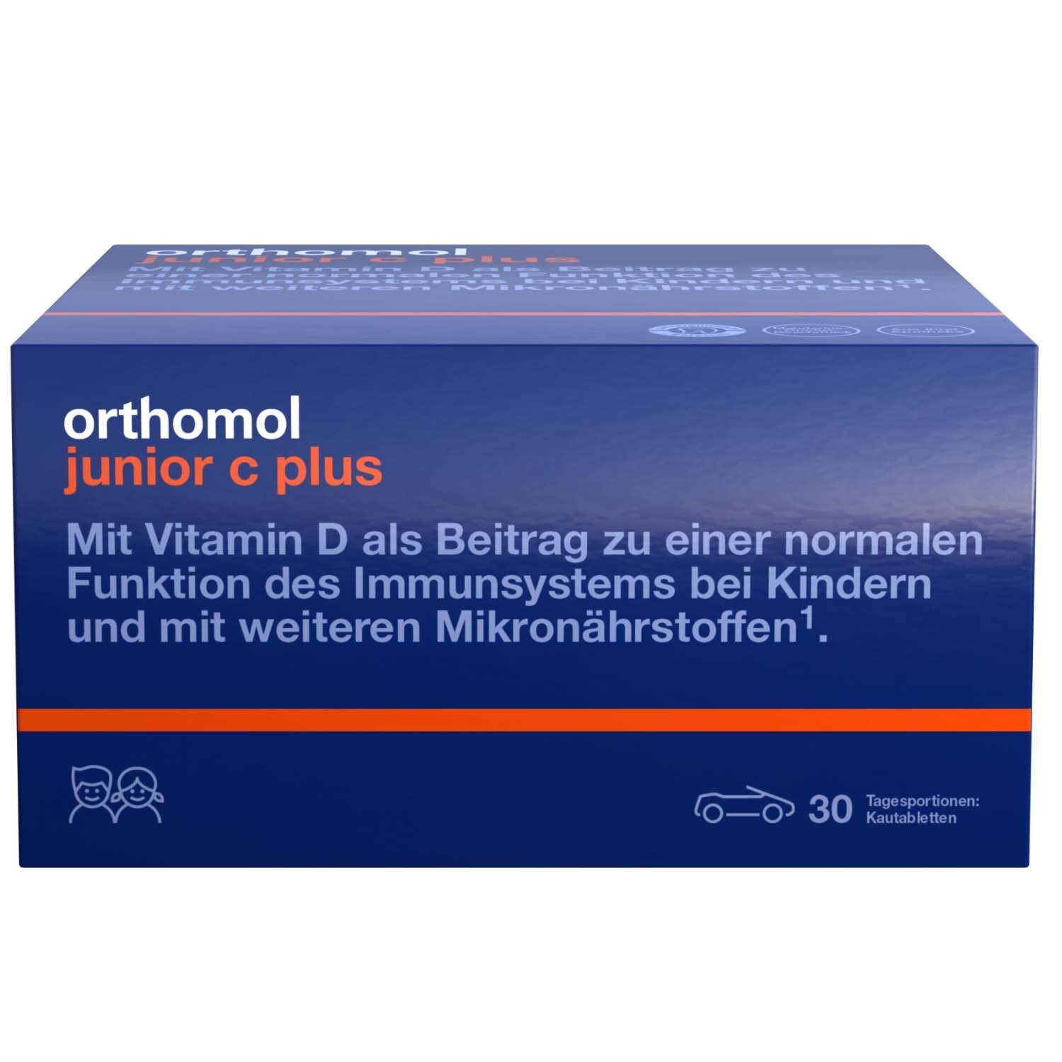 Orthomol junior C plus - mit Vitamin C als Beitrag zu einer normalen Funktion des Immunsystems - Waldfrucht-Geschmack - Kautabletten