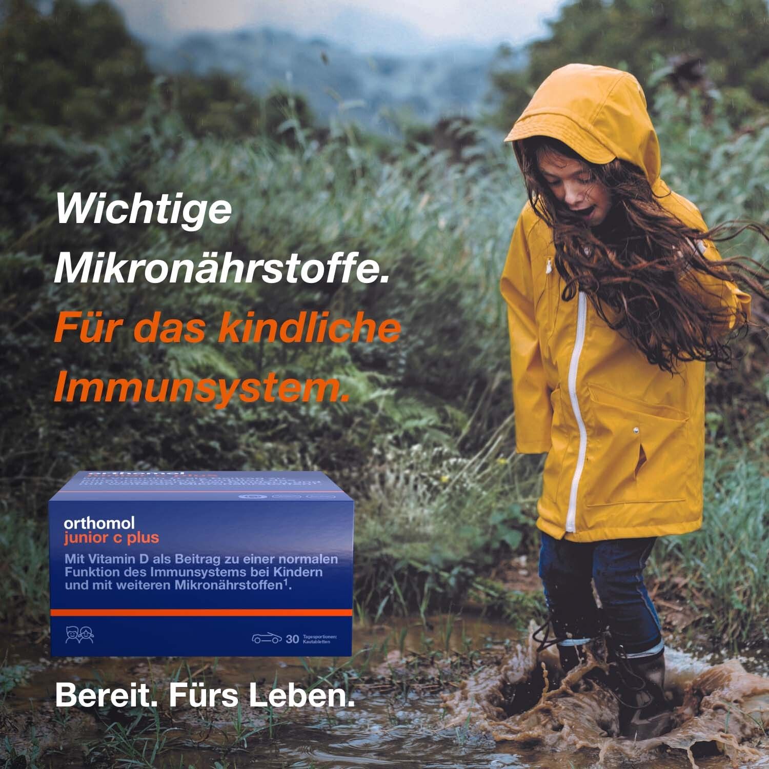 Orthomol junior C plus - mit Vitamin C als Beitrag zu einer normalen Funktion des Immunsystems - Mandarine/Orangen-Geschmack - Kautabletten