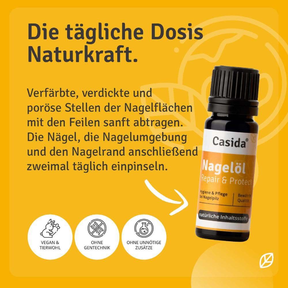 Nagelöl Repair & Protect. Anwendungshinweise. Vegan, ohne Gentechnik, ohne unnötige Zusätze.