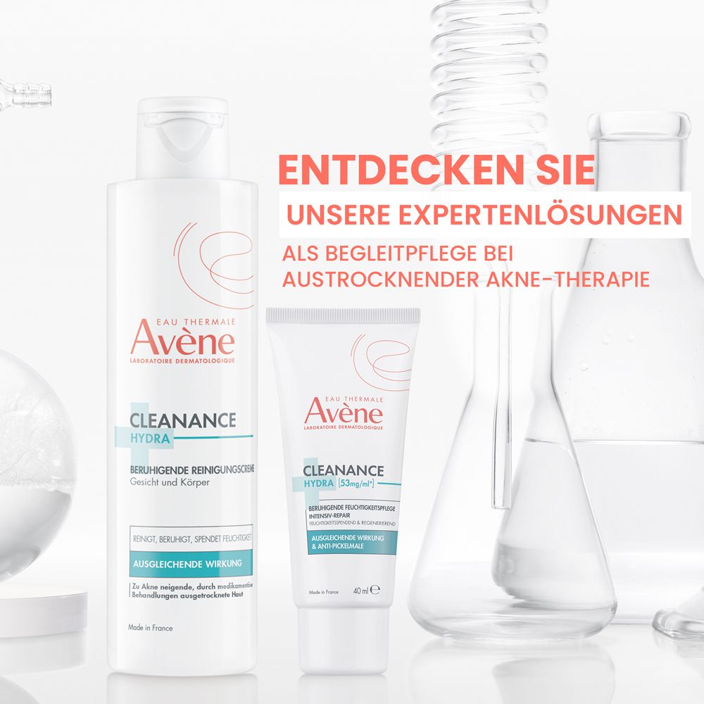 Avene Cleanance Hydra Reinigungsgel und Feuchtigkeitscreme für Akne-Therapie.