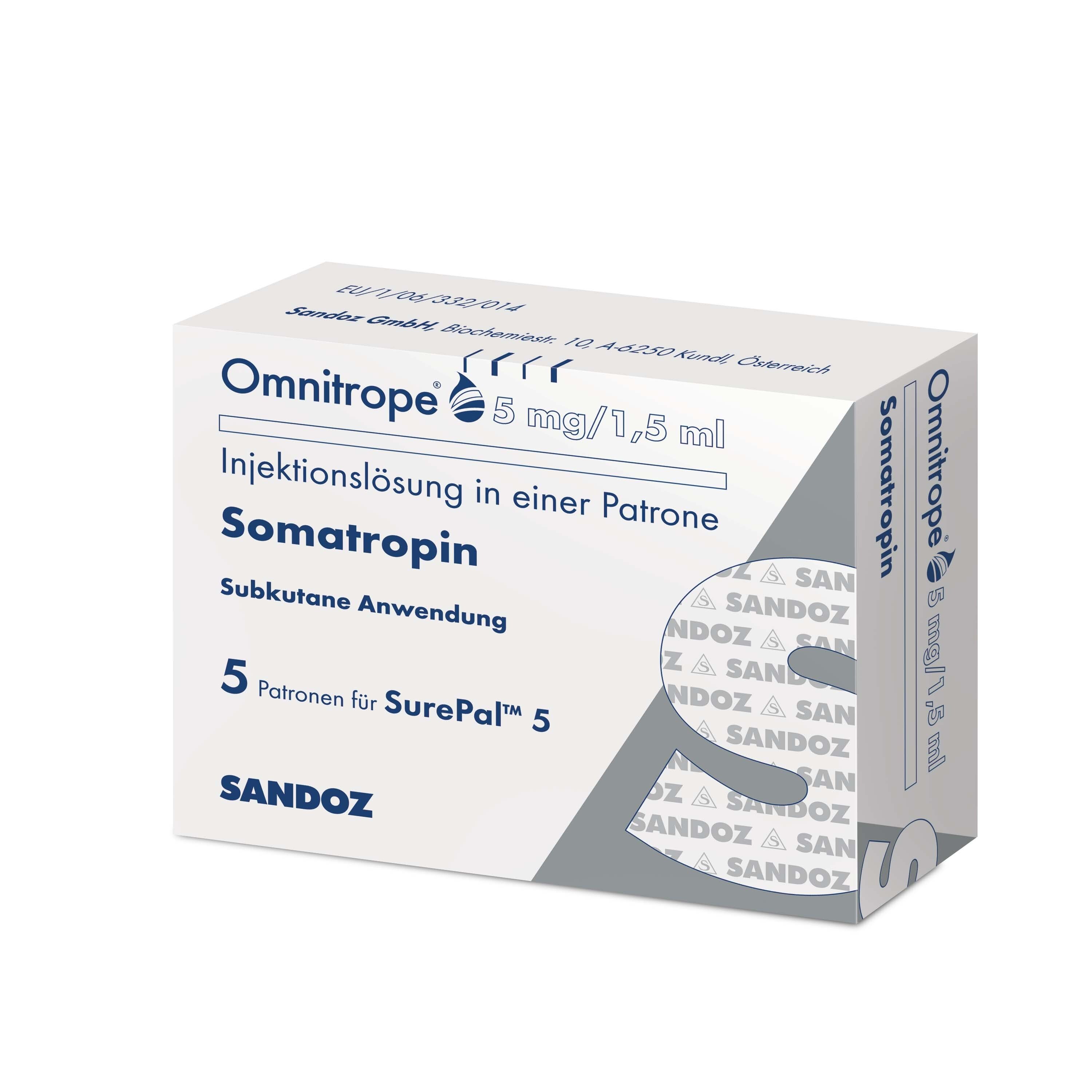 Omnitrope 5 mg/1,5 ml Injektionslösung Somatropin, 5 Patronen für SurePal 5.
