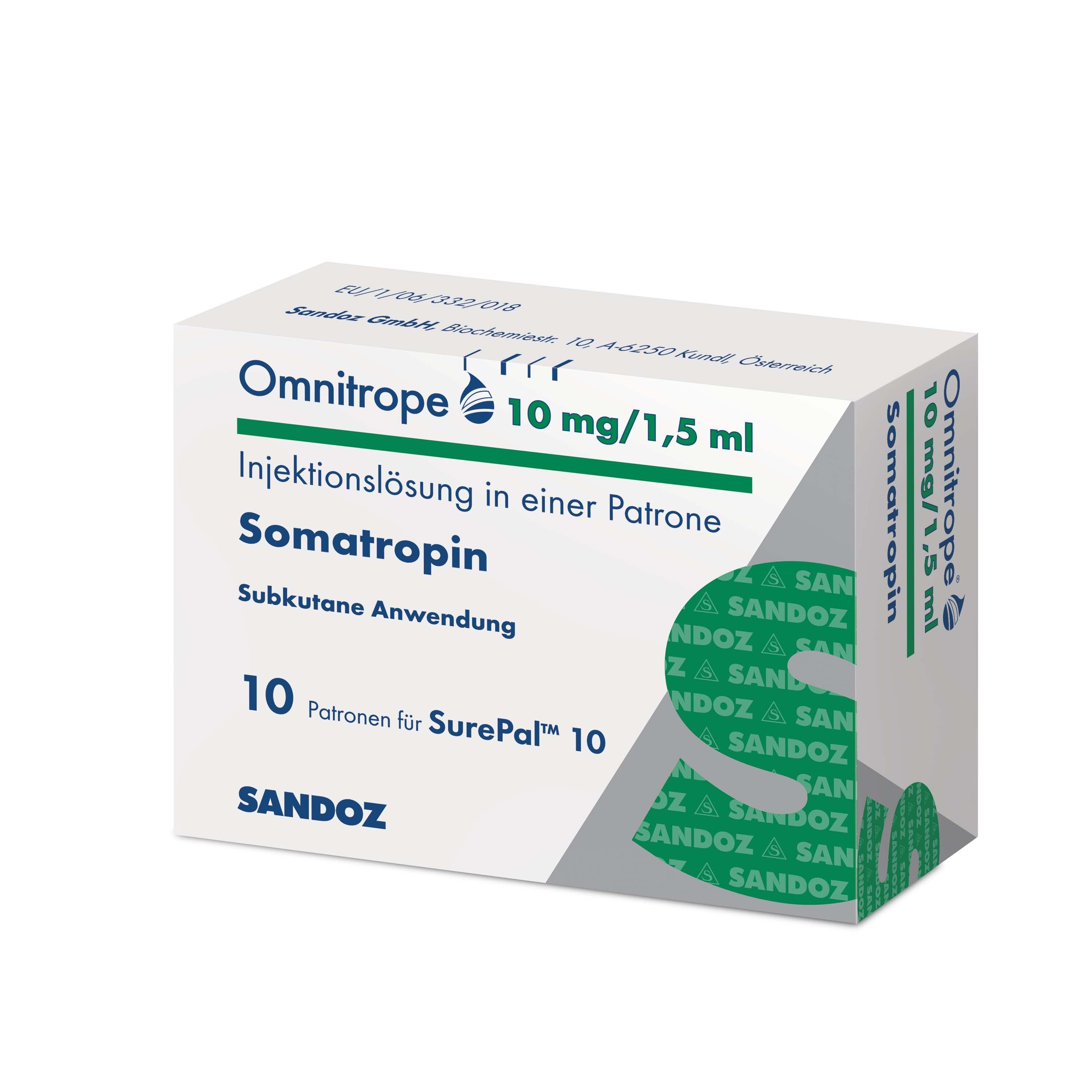 Omnitrope 10 mg/1,5 ml Injektionslösung Somatropin, 10 Patronen für SurePal 10.