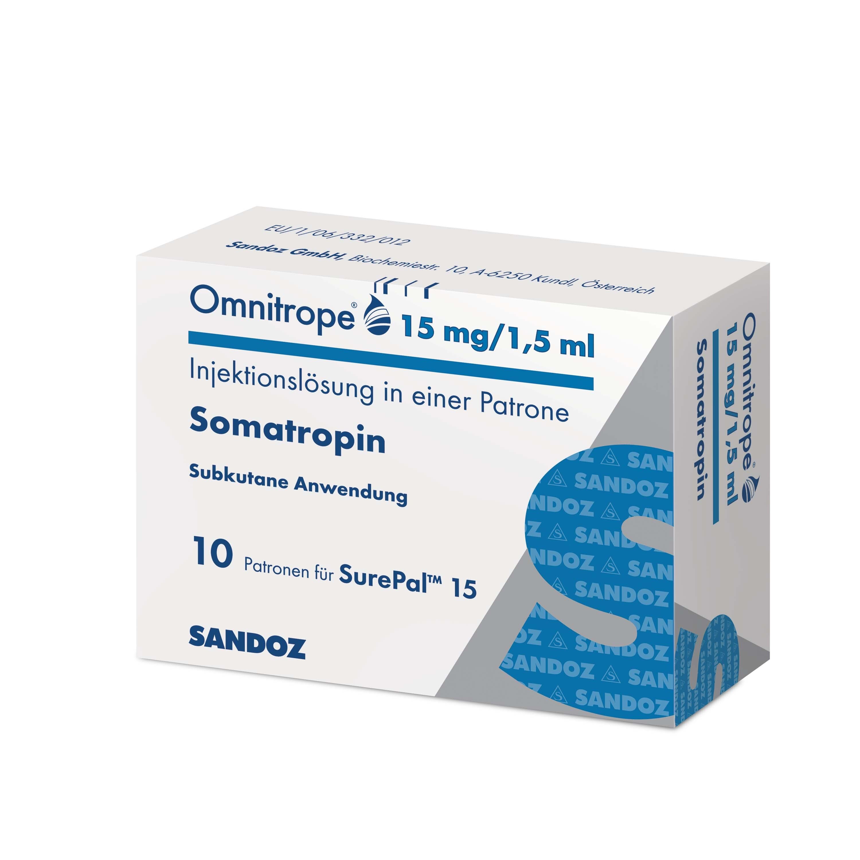 Omnitrope 15mg/1,5ml Injektionslösung Somatropin, 10 Patronen für SurePal 15.