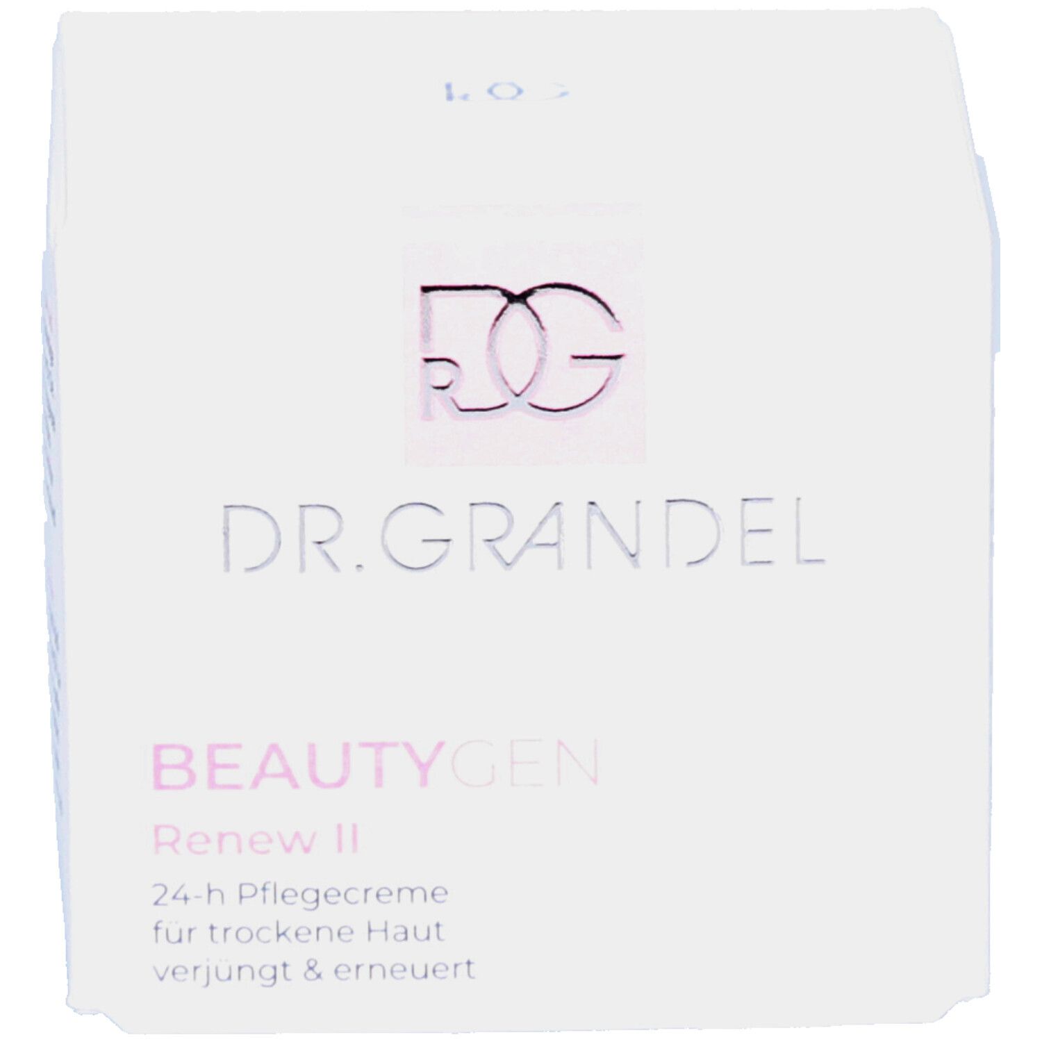Produktverpackung. Aufschrift: DR. GRANDEL BEAUTYGEN Renew II. 24-h Pflegecreme für trockene Haut.