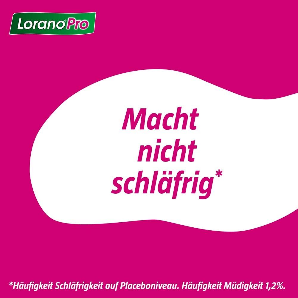 Text auf pinkem Hintergrund: Macht nicht schläfrig*. Logo: Lorano®Pro.