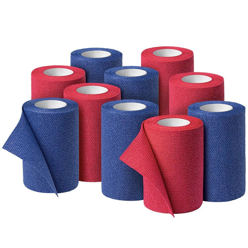 Bende rosse e blu. Diversi rotoli affiancati. Alcuni rotoli sono parzialmente srotolati.