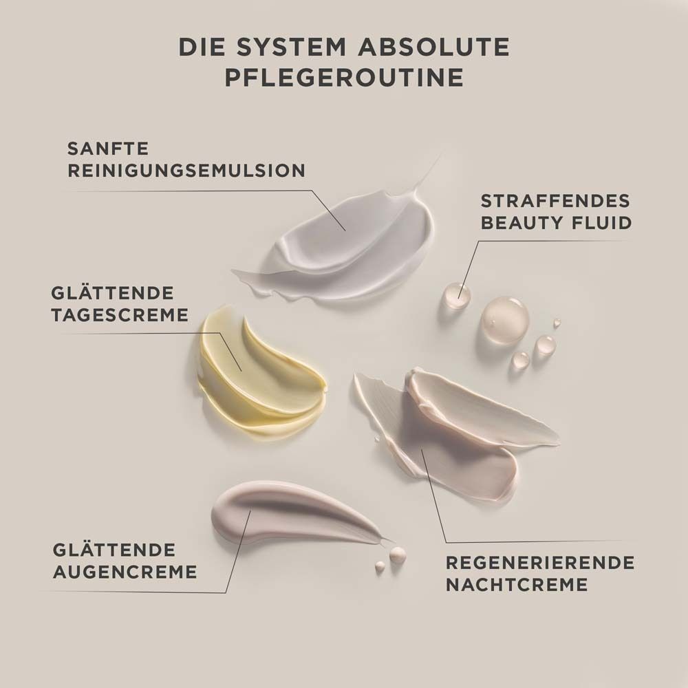 Verschiedene Produkte der Pflegeserie. Cremes und Lotionen. Text-Hinweise.