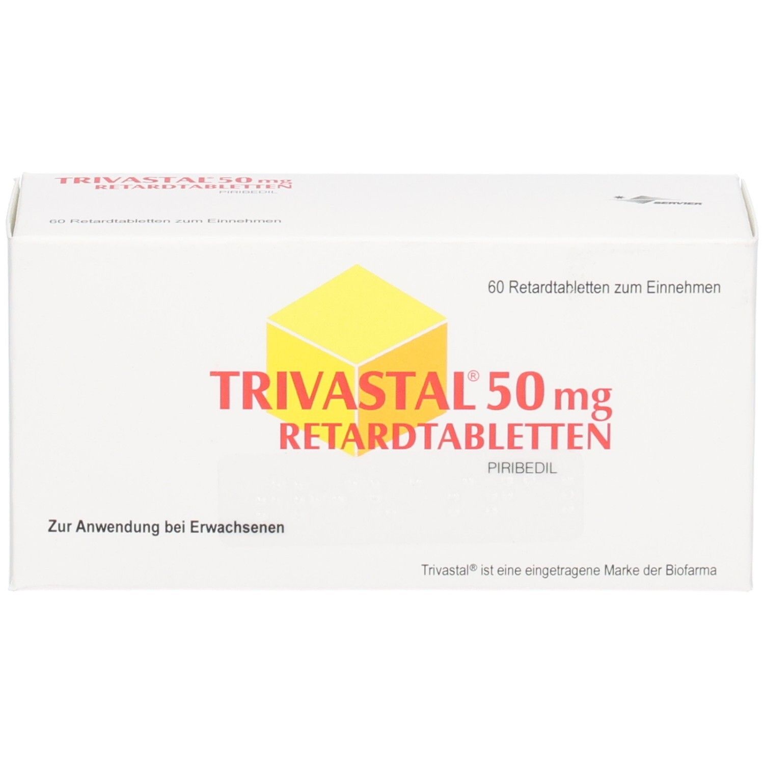 Vorderseite der Trivastal 50 mg Retardtabletten Verpackung, 60 Stück.