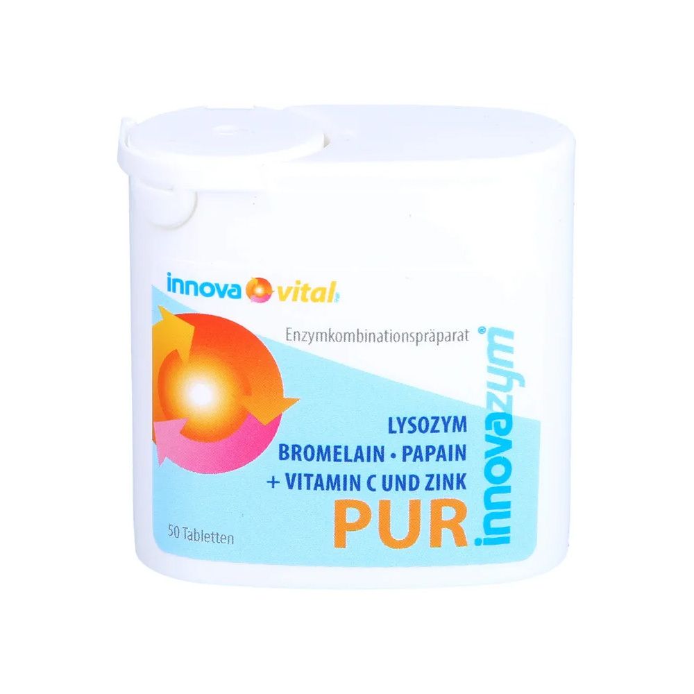 Dose innovazym® Pur mit 50 Tabletten, Enzymkombinationspräparat mit Vitamin C und Zink.