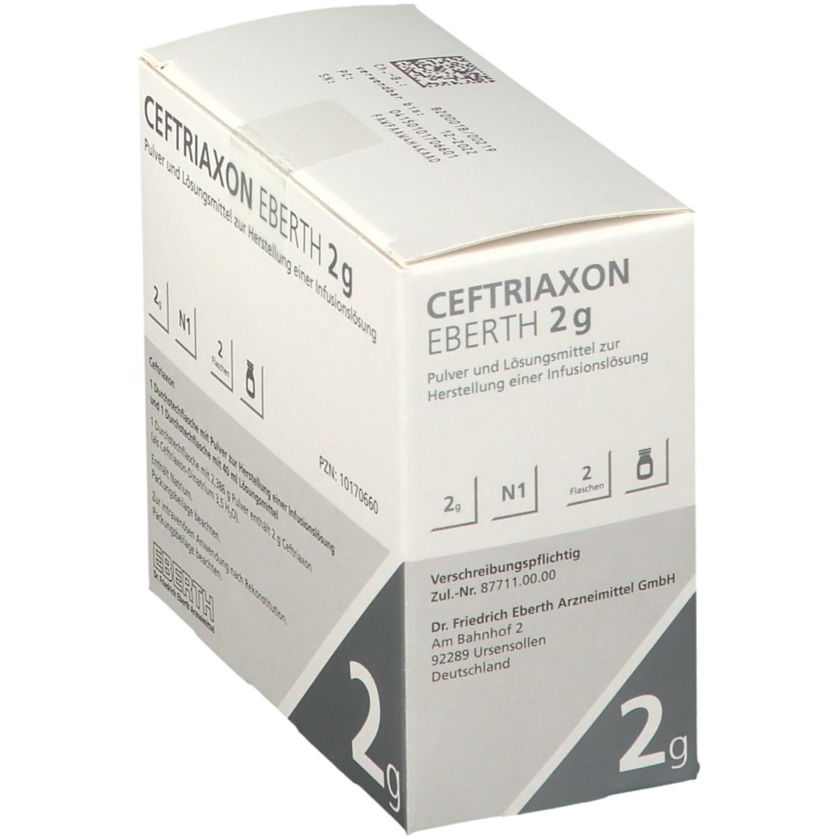 Ceftriaxon Eberth 2 g Plv.u.LM z.Herst.e.Inf.-Lsg. 5 St Pulver und Lösungsm. zur Herst. e. Infusionslösung