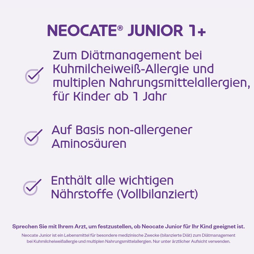 Neocate® Junior Spezialnahrung bei Kuhmilcheiweißallergie