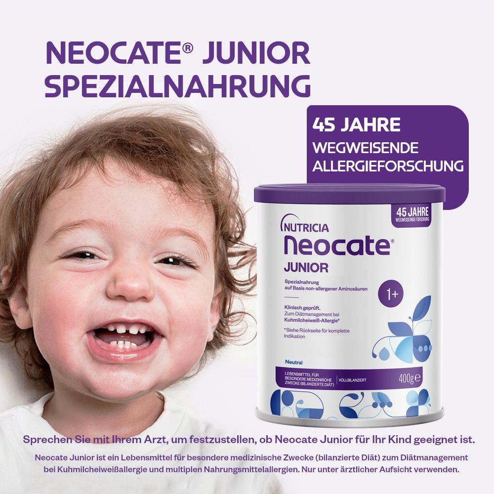 Neocate® Junior Spezialnahrung bei Kuhmilcheiweißallergie