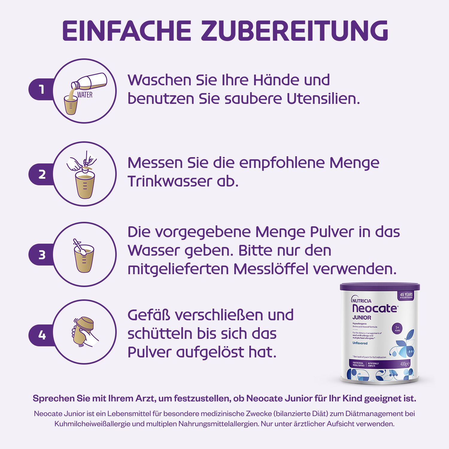 Neocate® Junior Spezialnahrung bei Kuhmilcheiweißallergie