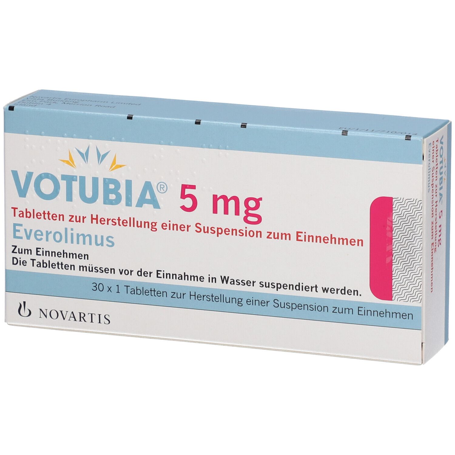 Votubia 5 mg Tabletten zur Herstellung einer Suspension zum Einnehmen, Everolimus. Novartis.