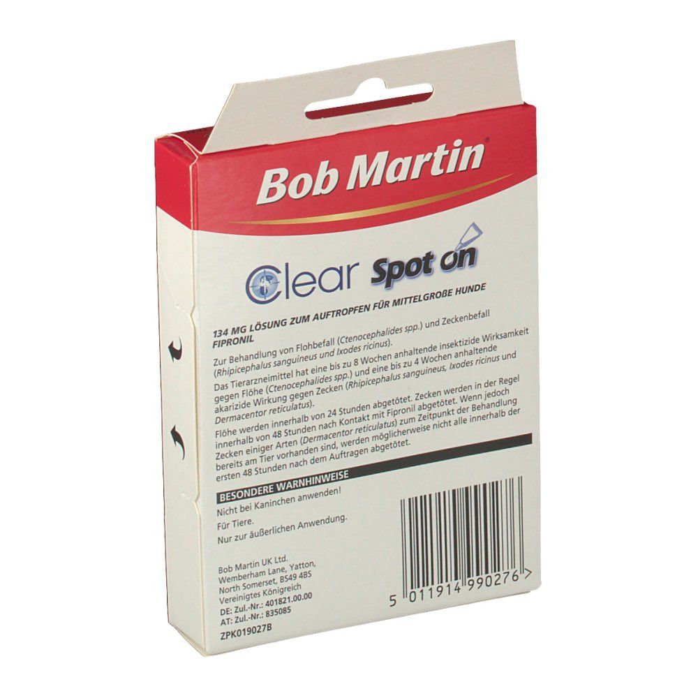 Bob Martin® Clear Spot on 134 mg für mittelgroße Hunde 10-20 kg