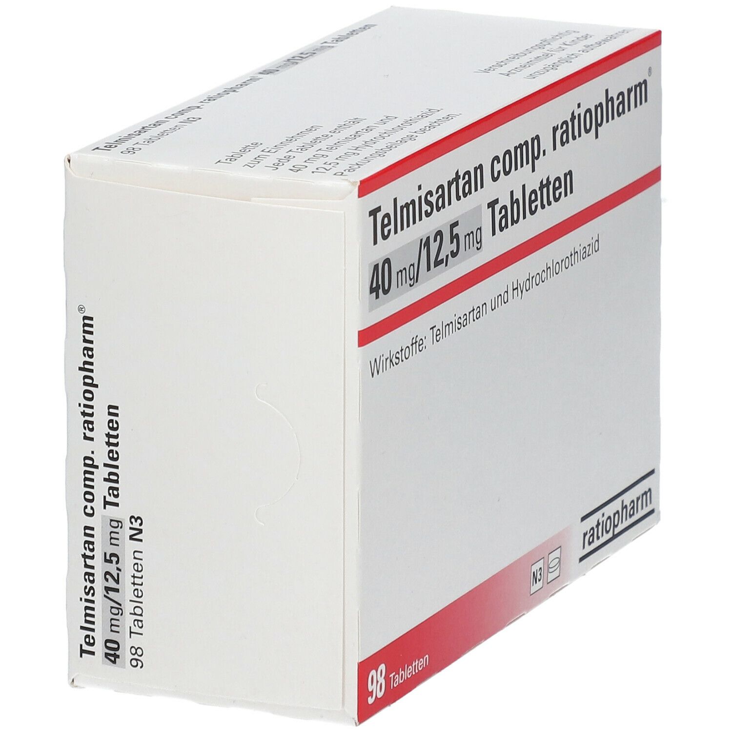 Telmisartan comp.ratiopharm 40 mg/12,5 mg Tabl. 98 St Tabletten