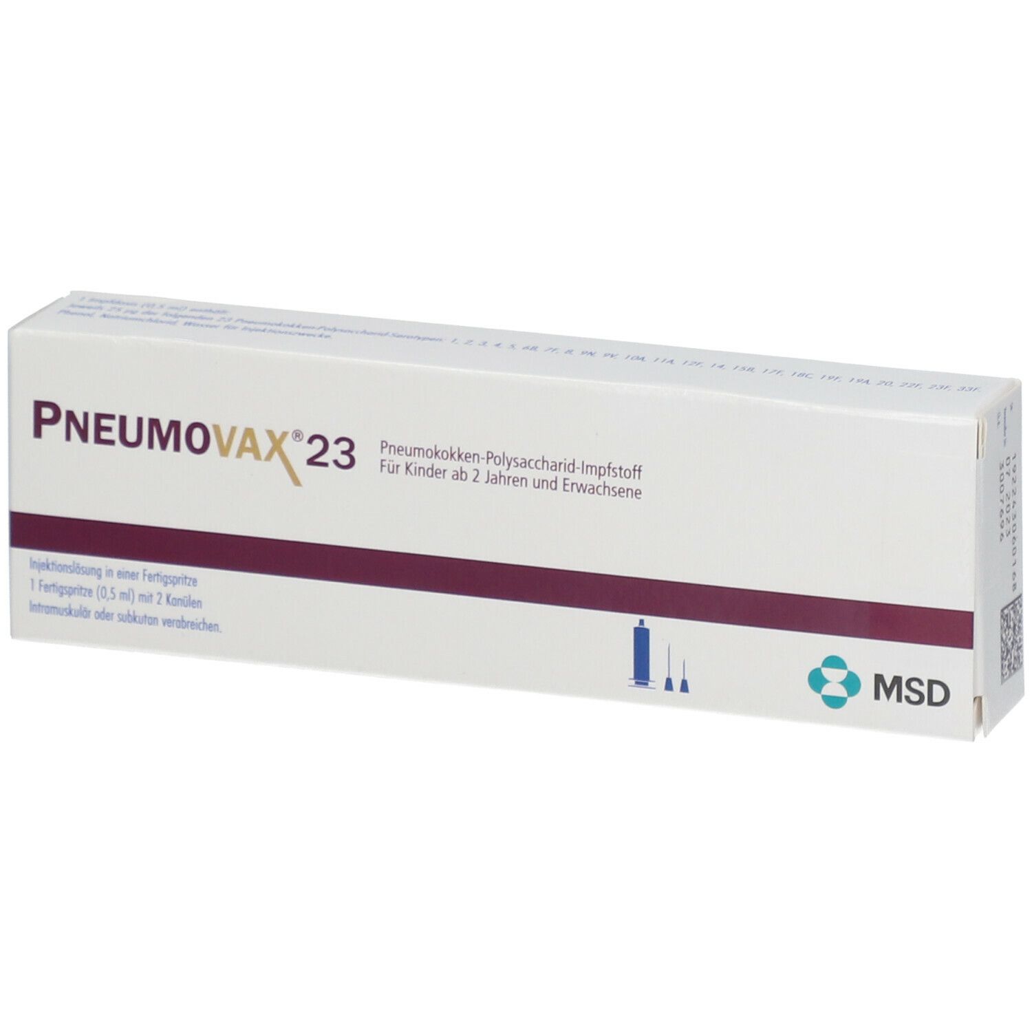 Pneumovax 23 Inj.L.i.e.Fertigspr.+2 beigef.Kanülen 0,5 ml Fertigspritzen