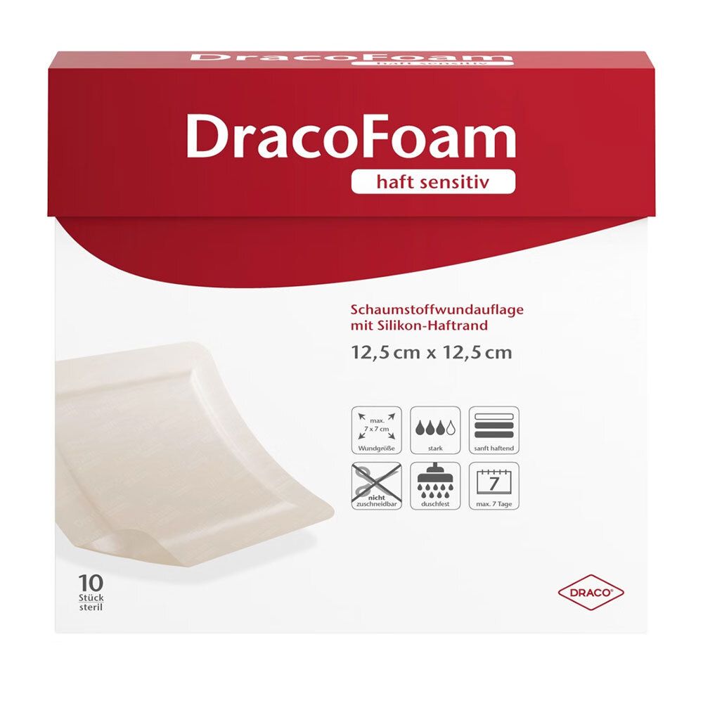 Dracofoam Haft sensitiv Schaumst.Wund.12,5x12,5 cm 10 St Verband