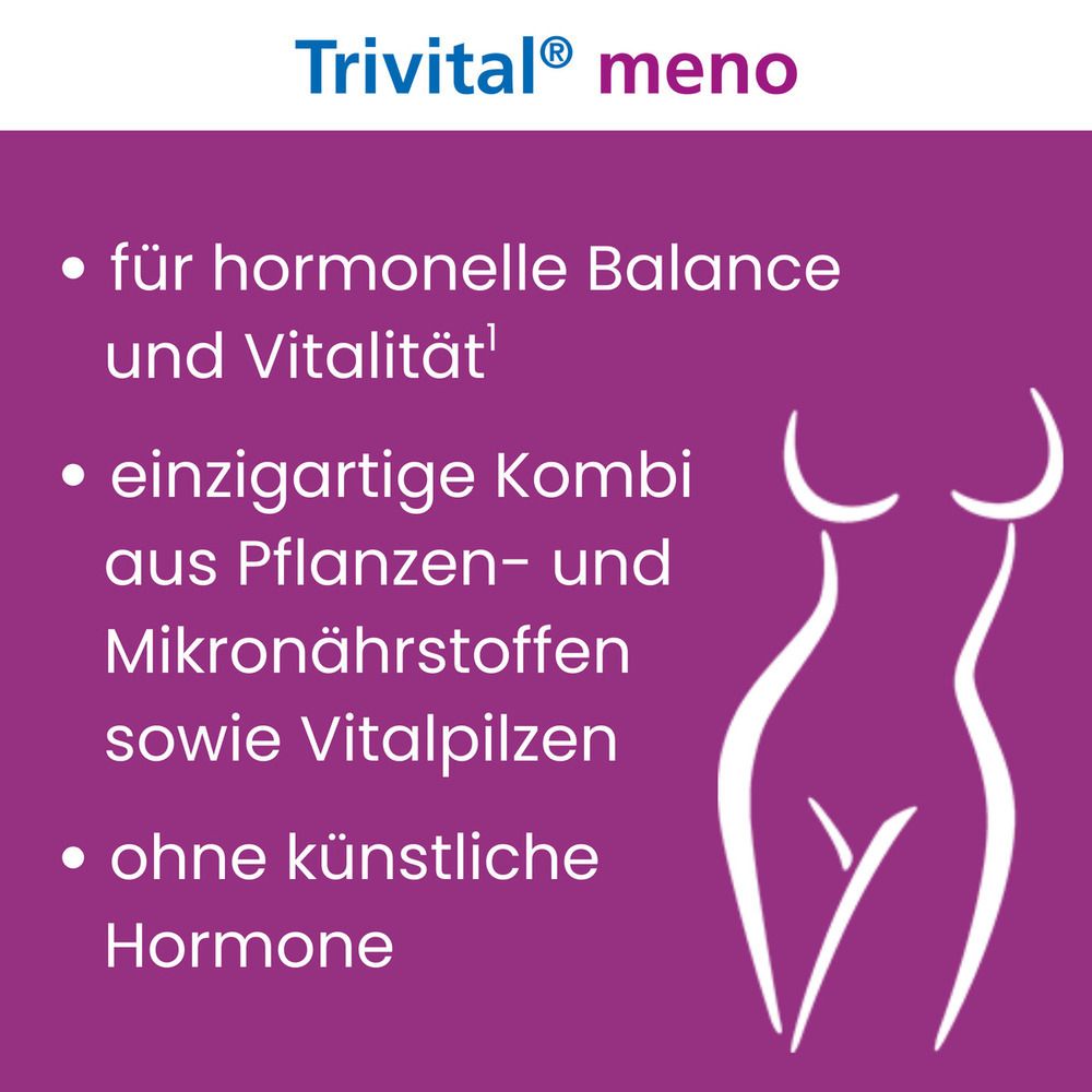 Lila Hintergrund mit Text. Aufzählungspunkte: Für hormonelle Balance, einzigartige Kombi, ohne künstliche Hormone.