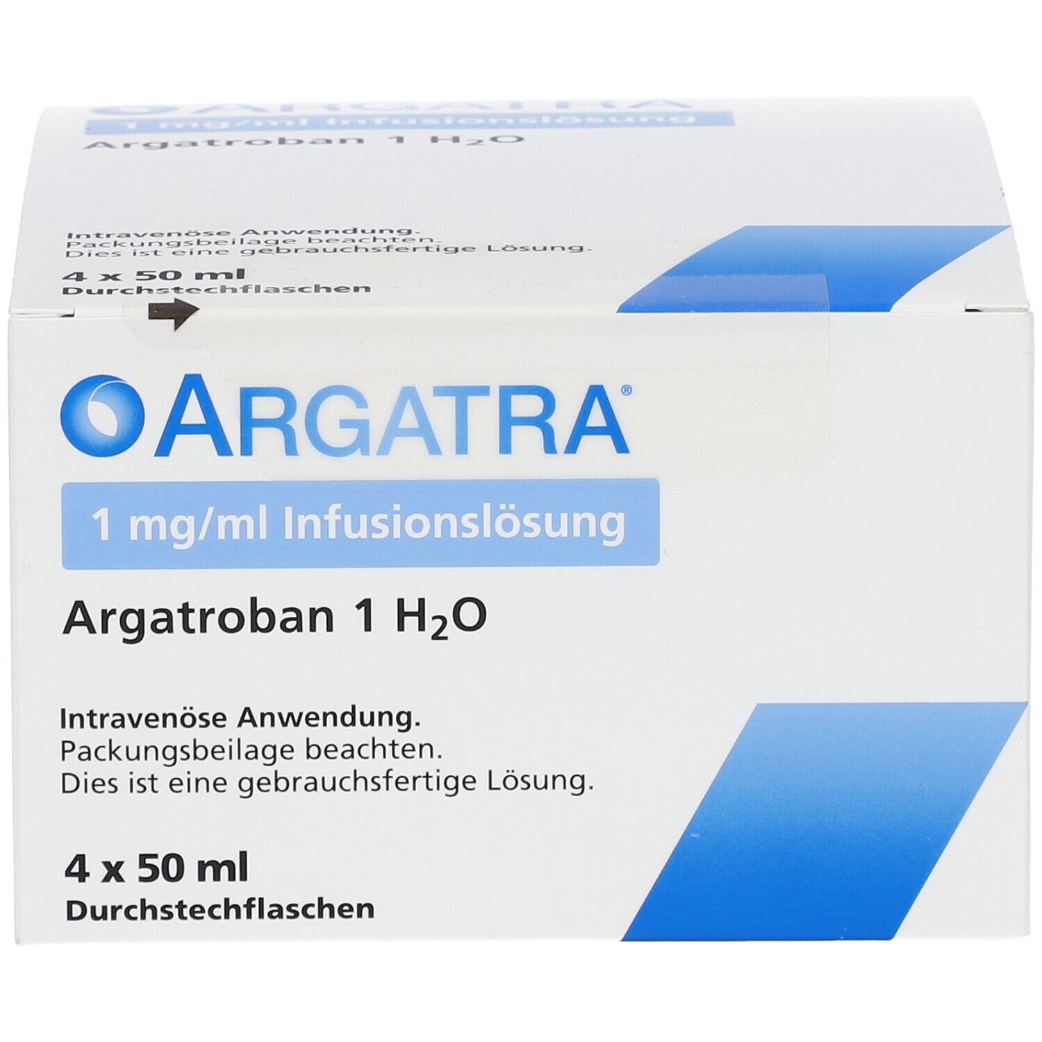 Argatra 1 mg/ml Infusionslösung, 4x 50 ml Durchstechflaschen, intravenöse Anwendung.