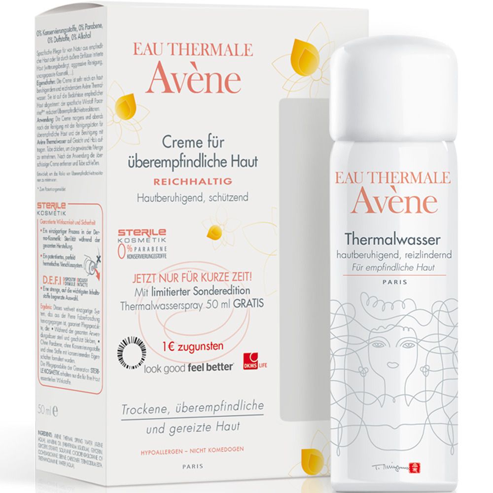 Avène reichhaltige Creme für überempfindliche Haut + Thermalwasserspray 50ml