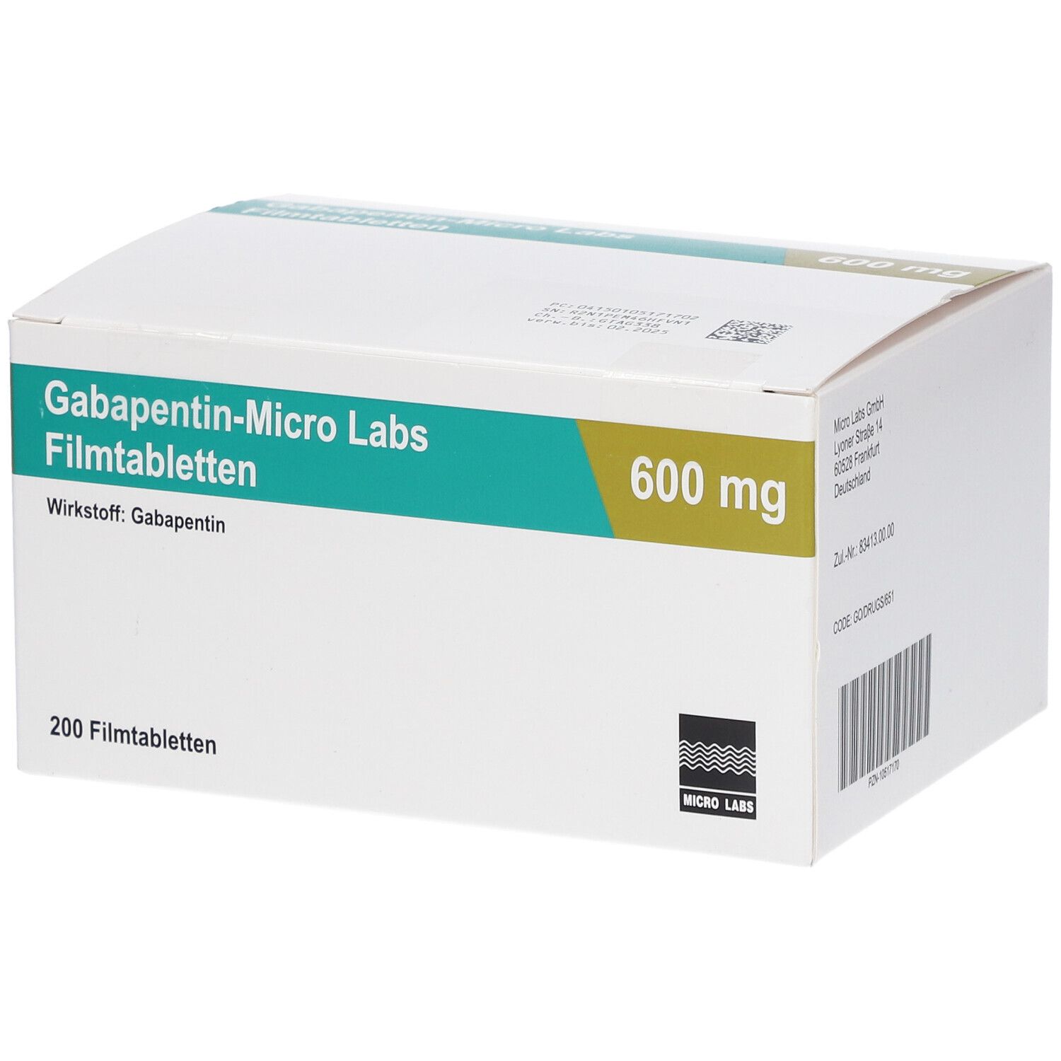 Gabapentin Micro Labs 600 mg Filmtabletten 200 St