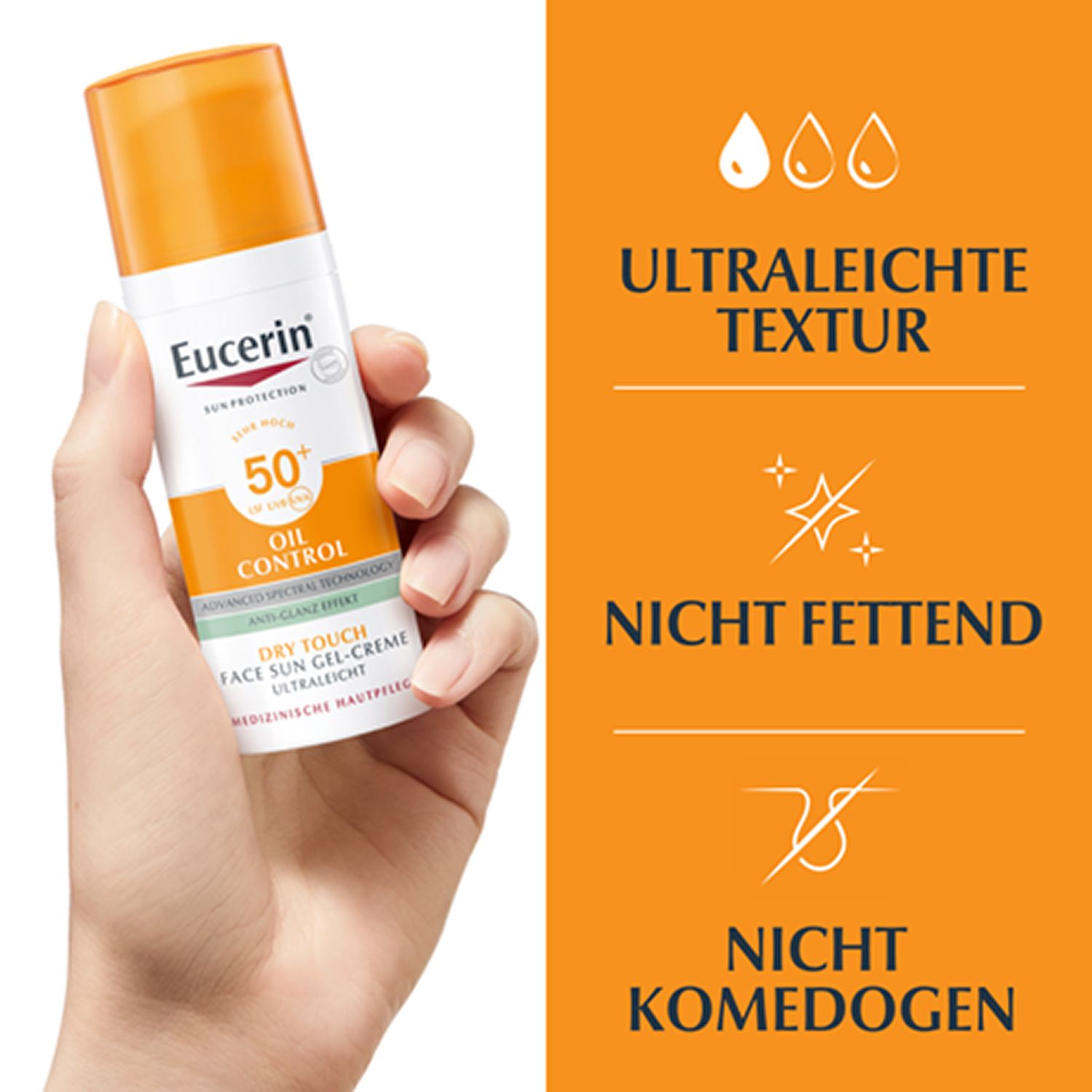 Eucerin® Oil Control Face Sun Gel-Creme LSF 50+ – sehr hoher Sonnenschutz mit 8 Stunden Anti-Glanz Effekt, auch für zu Akne neigende Haut - Jetzt 20% sparen mit Code "sommer20"