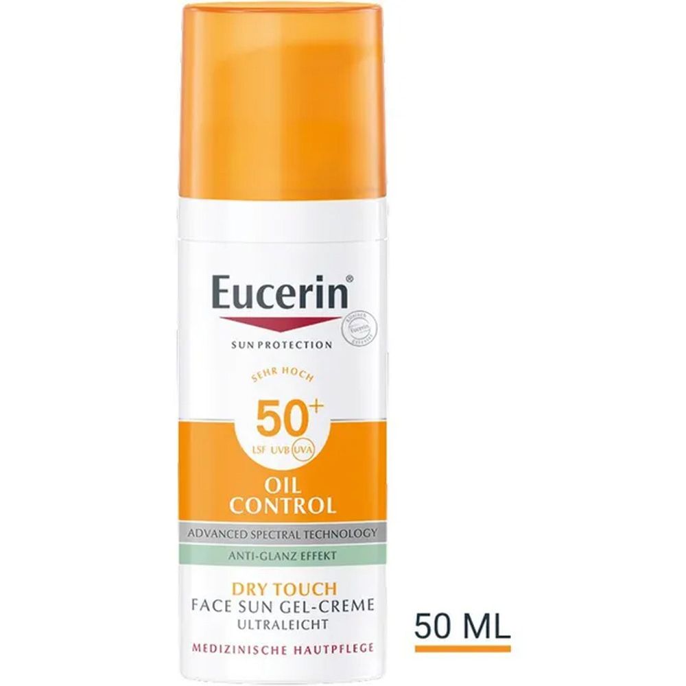 Eucerin® Oil Control Face Sun Gel-Creme LSF 50+ – sehr hoher Sonnenschutz mit 8 Stunden Anti-Glanz Effekt, auch für zu Akne neigende Haut