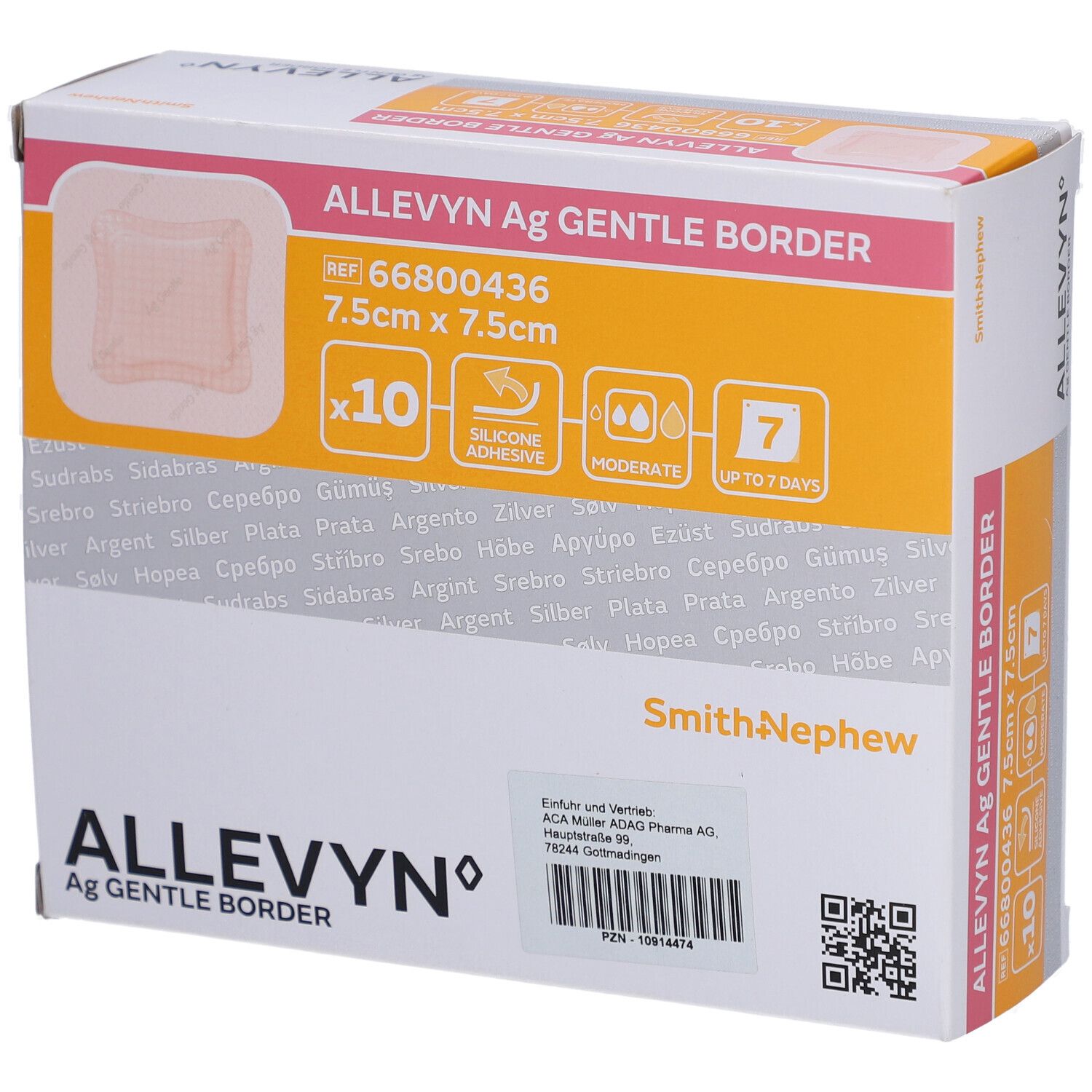 Allevyn Ag Gentle Border 7,5x7,5 cm Wundverband 10 St Verband
