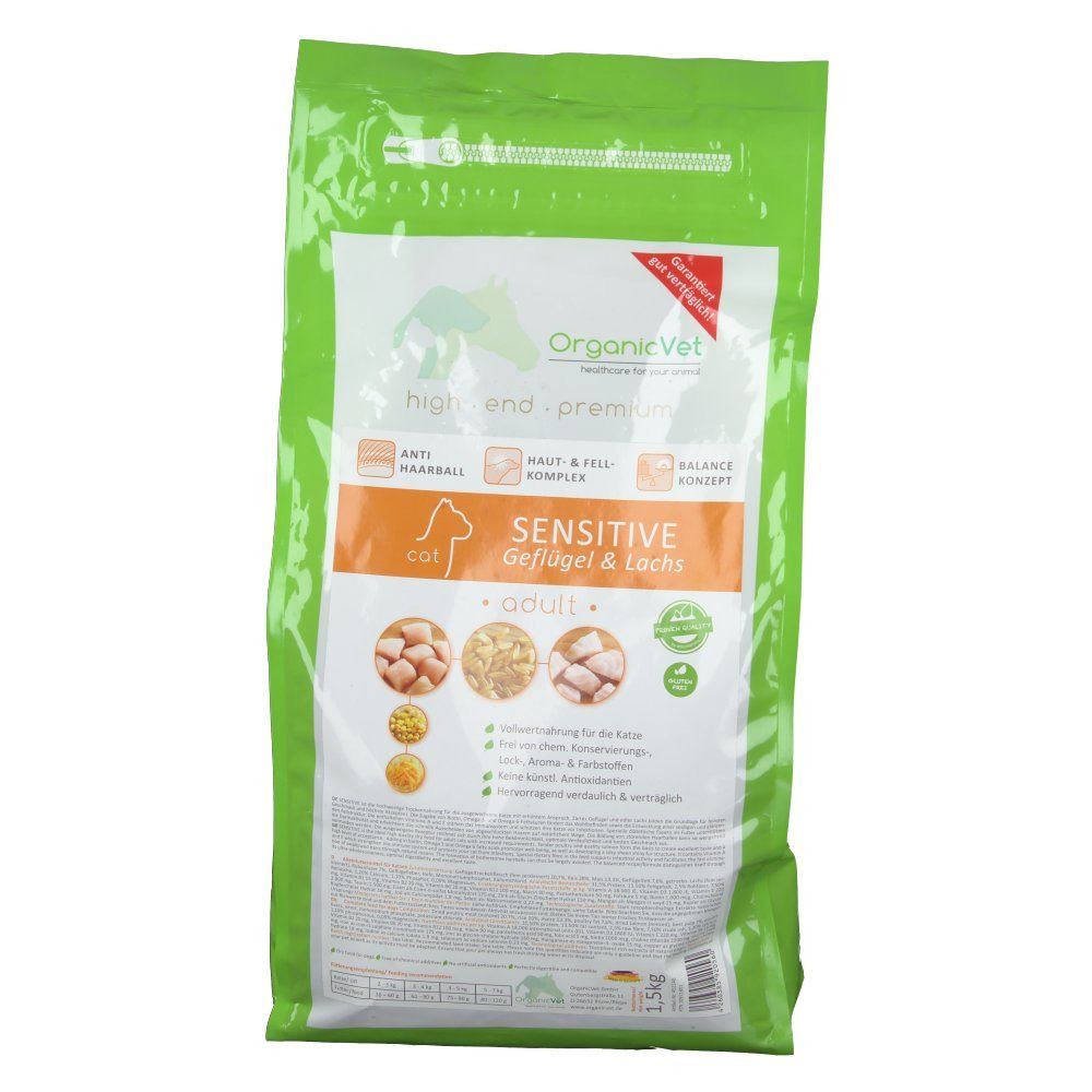 OrganicVet KATZE Trockenfutter SENSITIVE Geflügel & Lachs