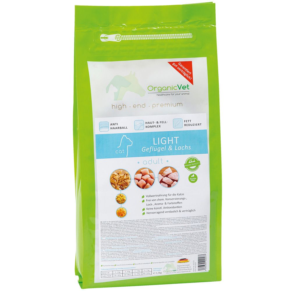 OrganicVet KATZE Trockenfutter LIGHT Geflügel & Lachs