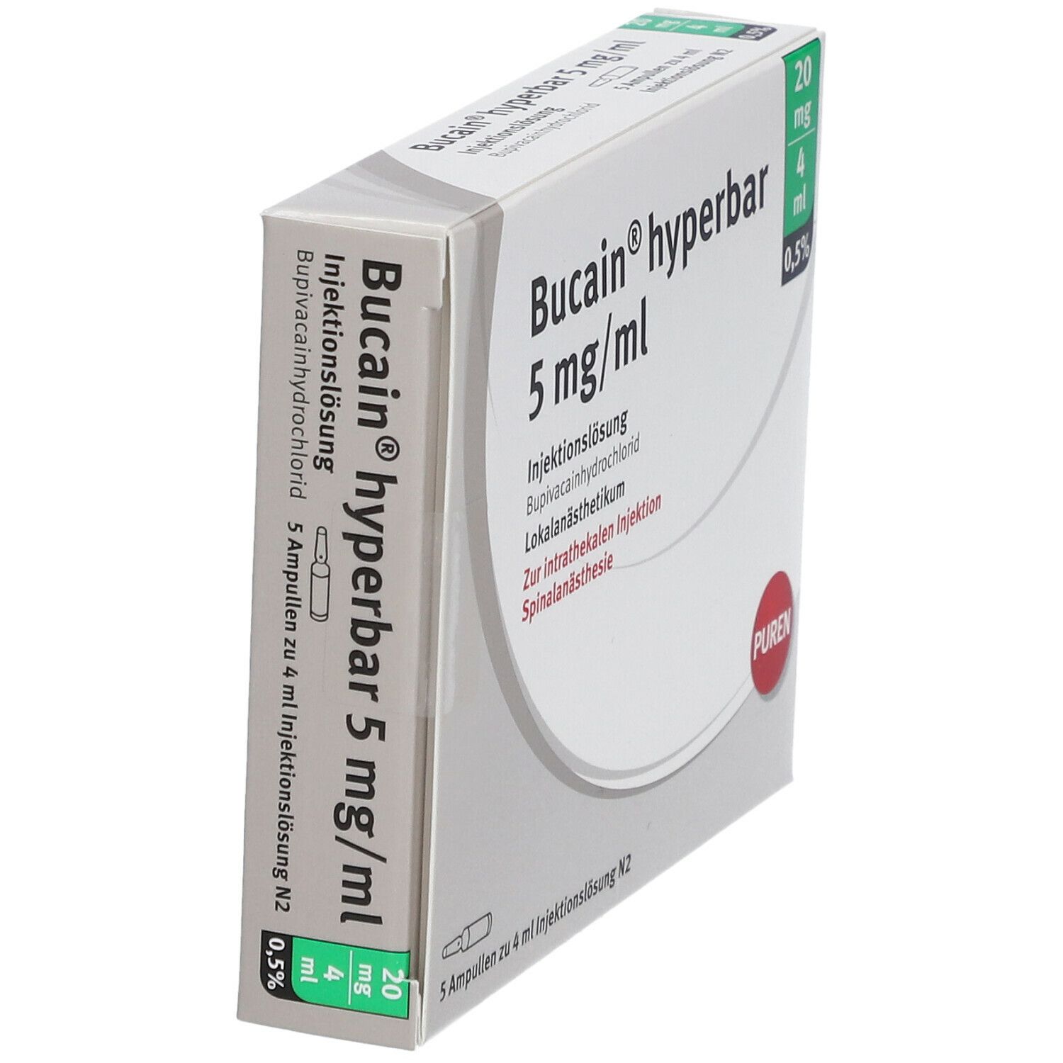 Bucain hyperbar 0,5% 5mg/ml Inj.L.20mg/4ml Gl.Amp. 5x4 ml Injektionslösung