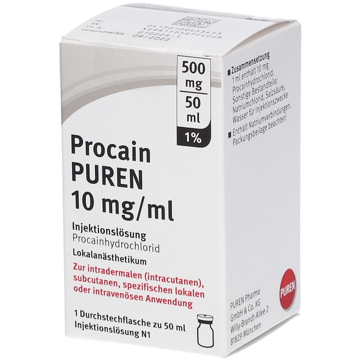 PROCAIN PUREN 1% 10mg/ml Inj.L.500mg/50ml Dsfl.