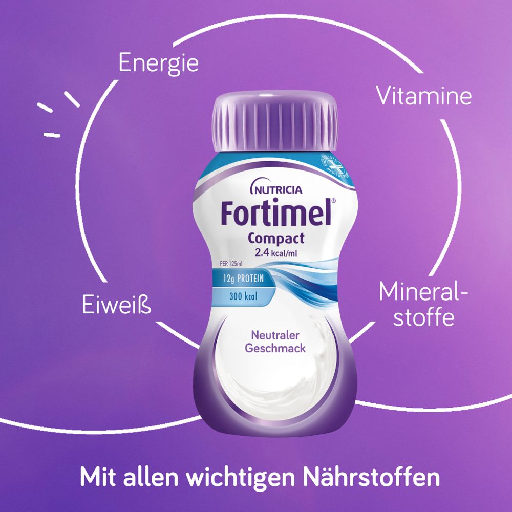 Fortimel® Compact 2.4 kcal Neutral – Hochkalorische Trinknahrung mit allen wichtigen Nährstoffen, Vitaminen, Mineralien und Spurenelementen – 300 kcal und 12 g Eiweiß pro Flasche