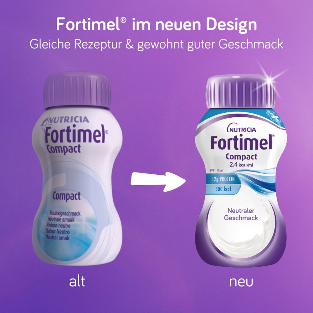 Fortimel® Compact 2.4 kcal Neutral – Hochkalorische Trinknahrung mit allen wichtigen Nährstoffen, Vitaminen, Mineralien und Spurenelementen – 300 kcal und 12 g Eiweiß pro Flasche