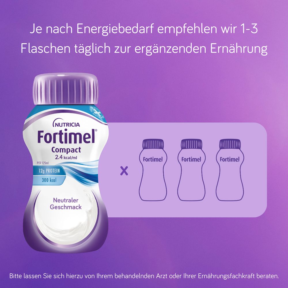 Fortimel® Compact 2.4 kcal Neutral – Hochkalorische Trinknahrung mit allen wichtigen Nährstoffen, Vitaminen, Mineralien und Spurenelementen – 300 kcal und 12 g Eiweiß pro Flasche