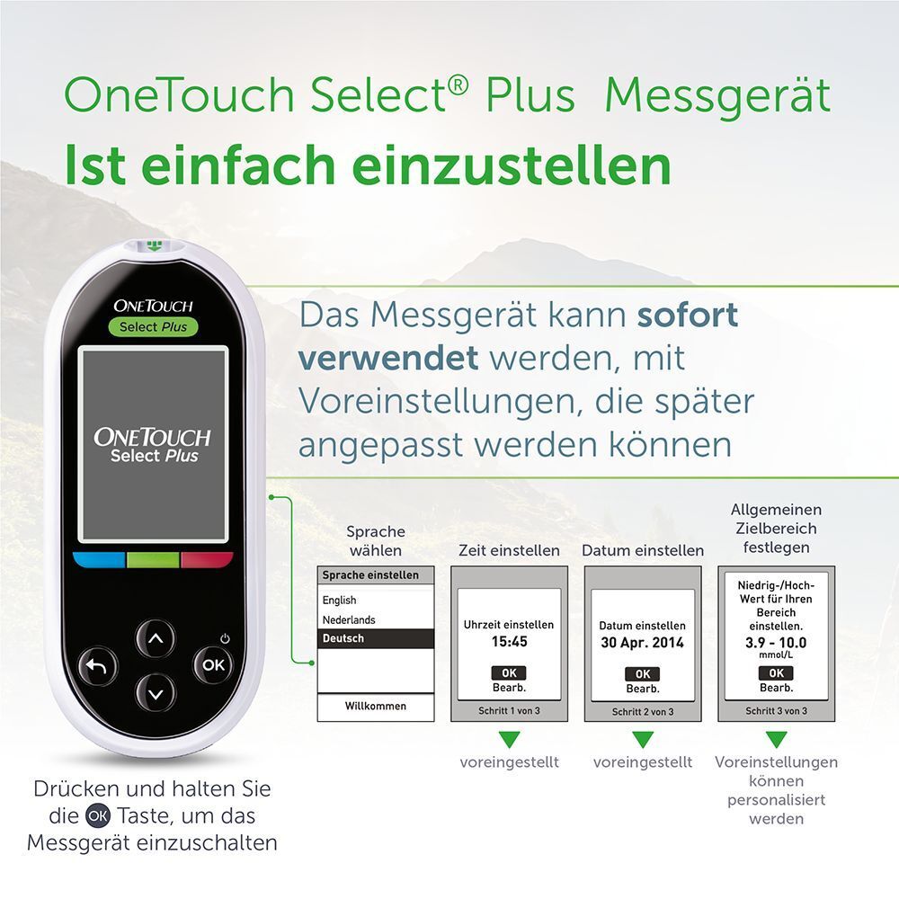 OneTouch Select® Plus Blutzucker-Messgerät (mmol/l) I Diabetes-Testset (Zucker-Krankheit)