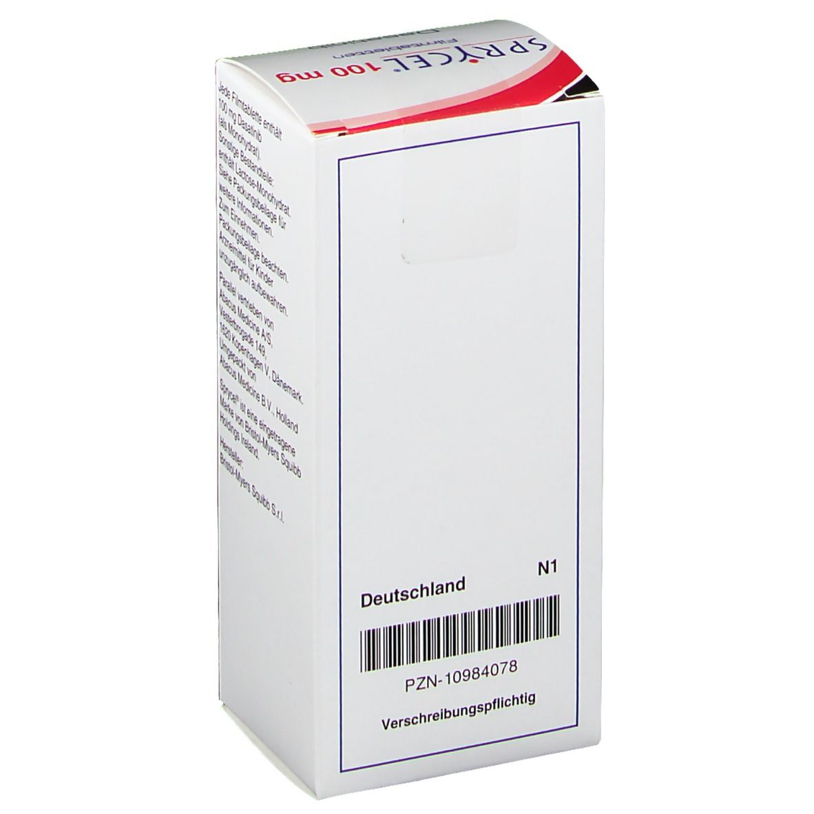 Weiße Schachtel mit Text und Barcode. Aufschrift: Deutschland, PZN-10984078, Verschreibungspflichtig.