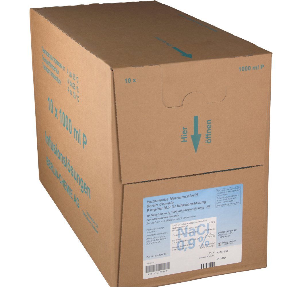 Isotonische Natriumchlorid Berlin-Chemie 9 mg/ml (0,9%) Infusionslösung Plastikflasche 10X1000 ml Infusionslösung