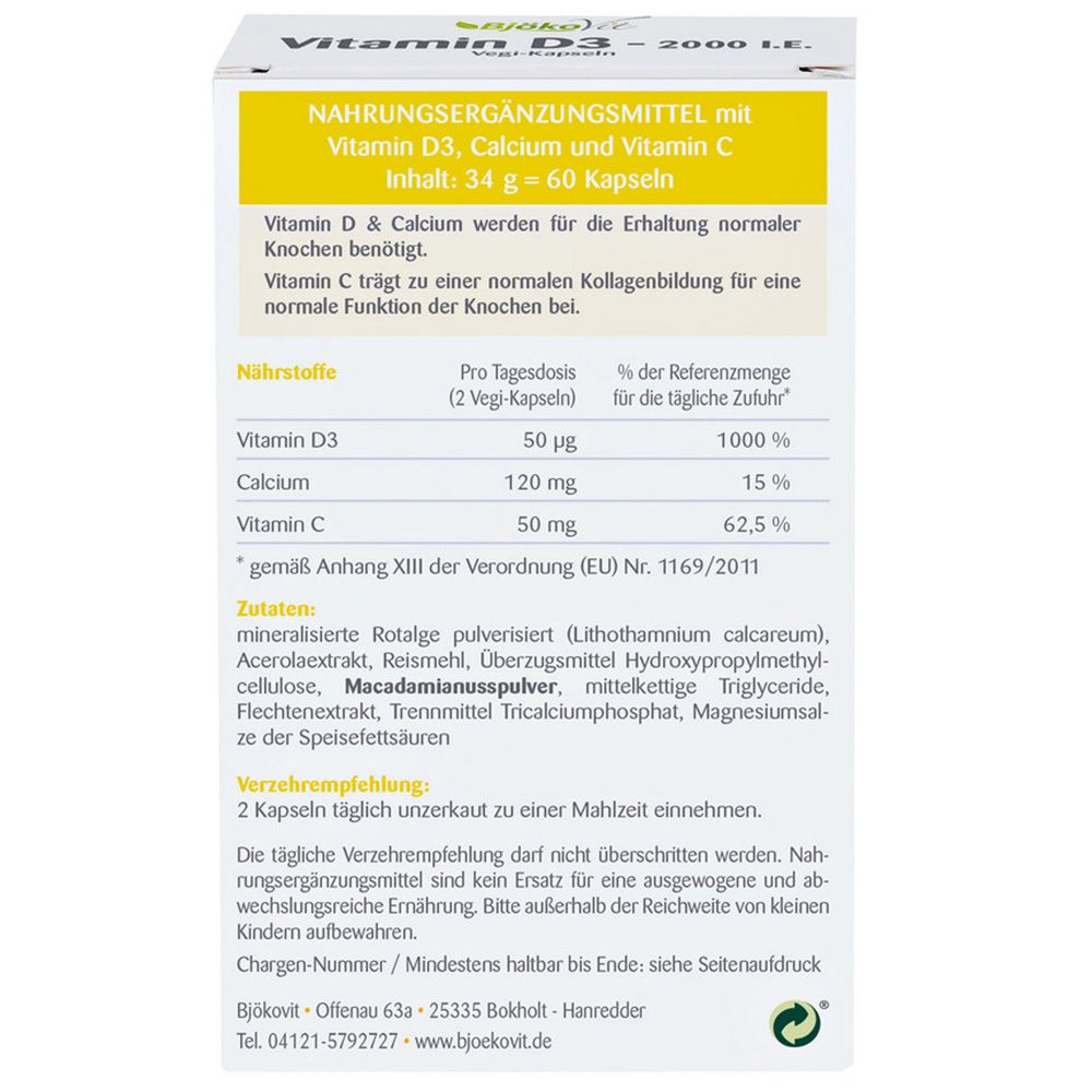 Vitamin D3 2.000 I.e. Vegi Kapseln 60 St