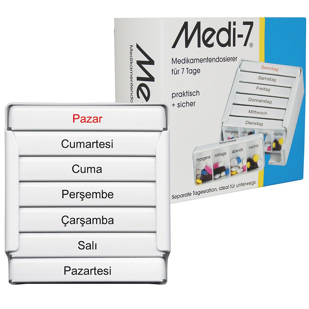 Medi-7® Medikamentendosierer in weiss für 7 Tage türkisch