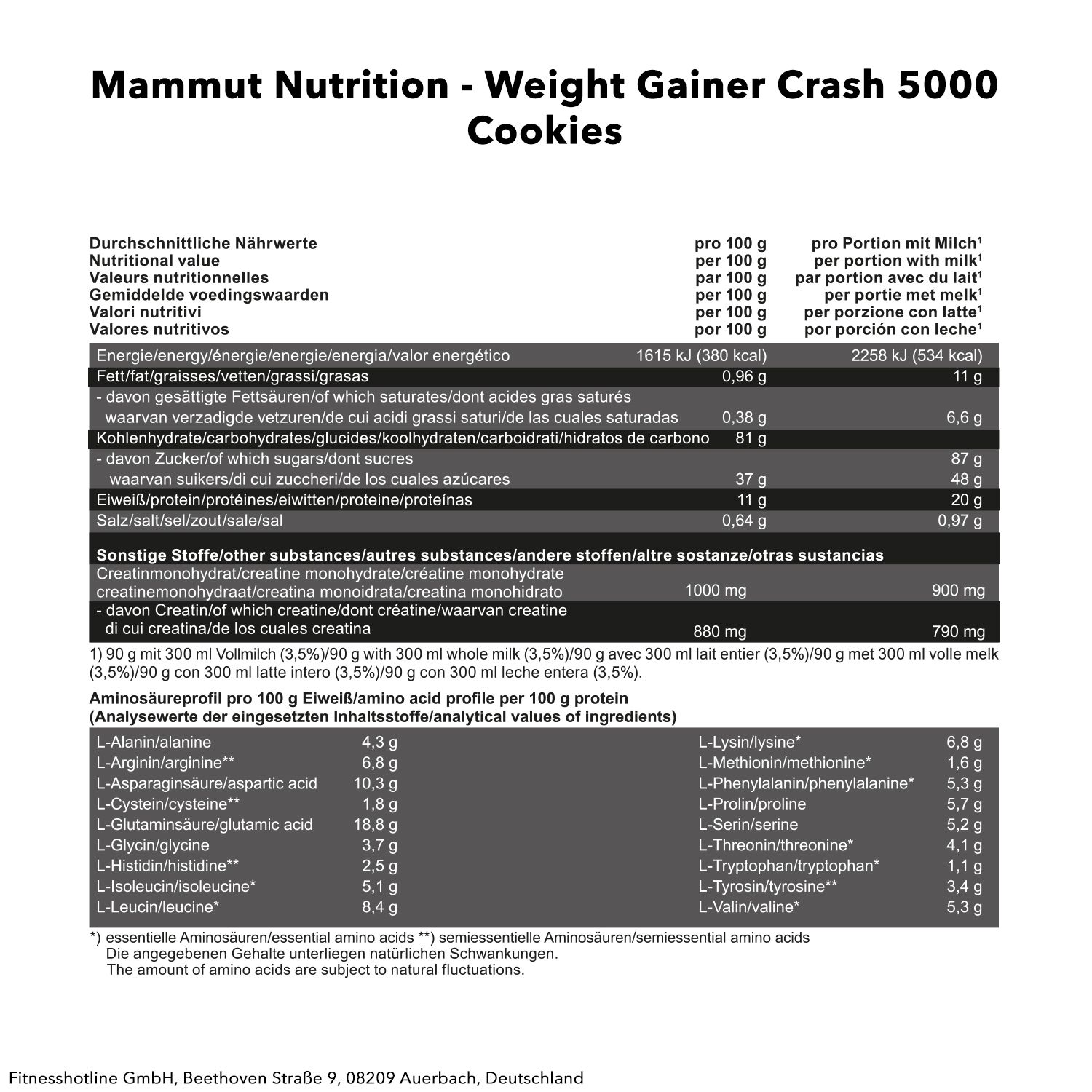 Mammut Weight Gainer Crash 5000, Cookies