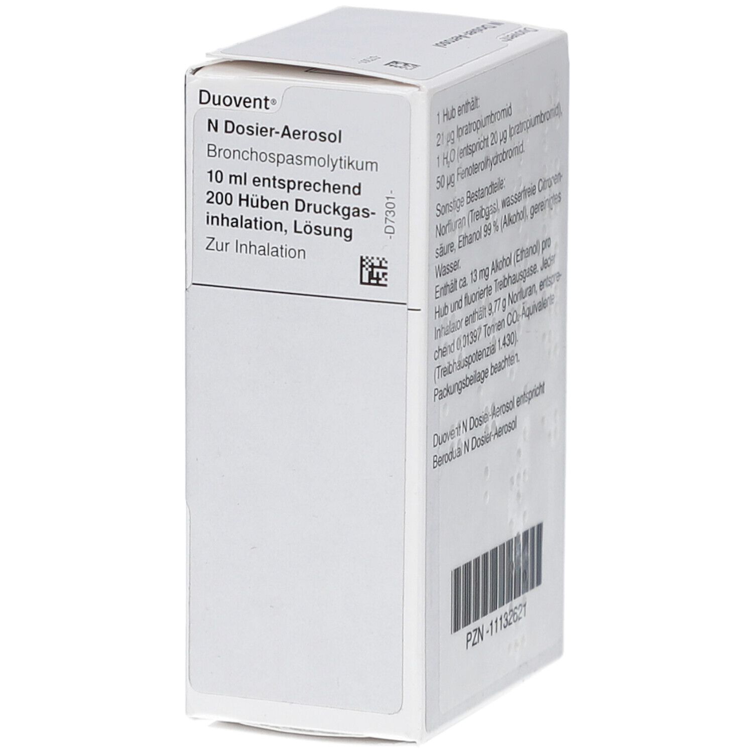 Karton mit Text. Aufschrift: Duovent N Dosier-Aerosol. Enthält Informationen zur Anwendung. PZN-11132621.